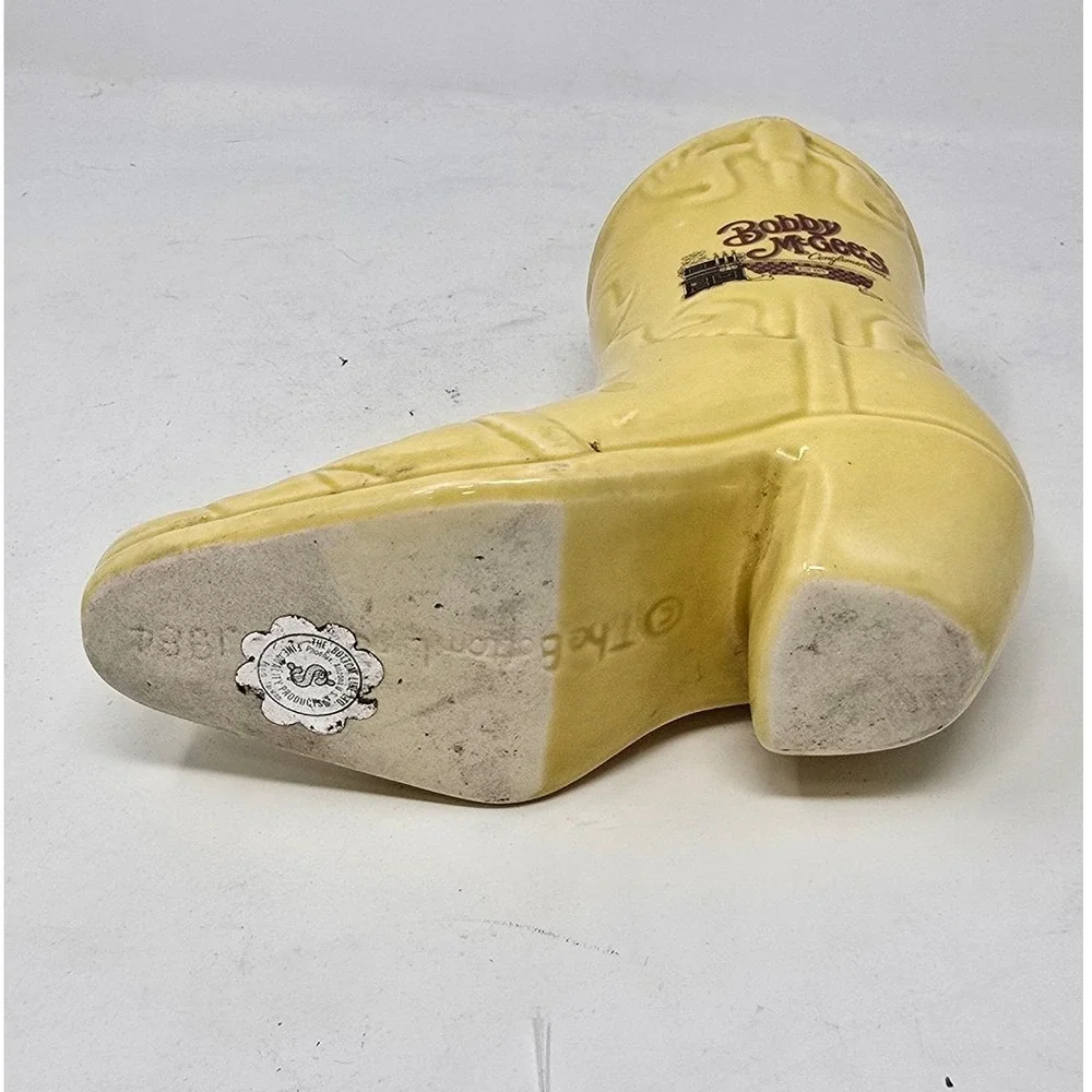 Vintage Bobby McGee's ceramic yellow mug vase cowboy western boot whimsical